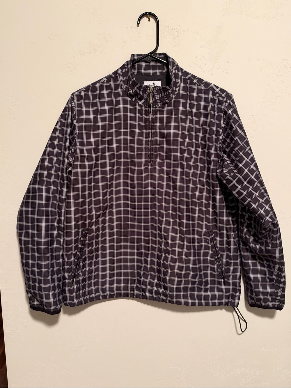 Ashworth Black and White Plaid Quarter-Zip Golf Windbreaker - Men’s Size Medium